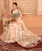 Ivory Meenakari Organza Saree with Geometric Print